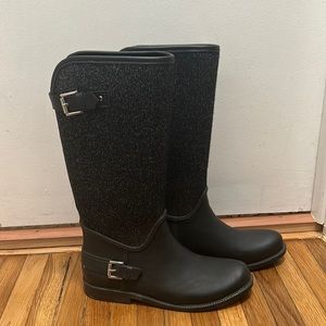 ZARA girls rain boots black silver sparkle buckle details gently used comfy